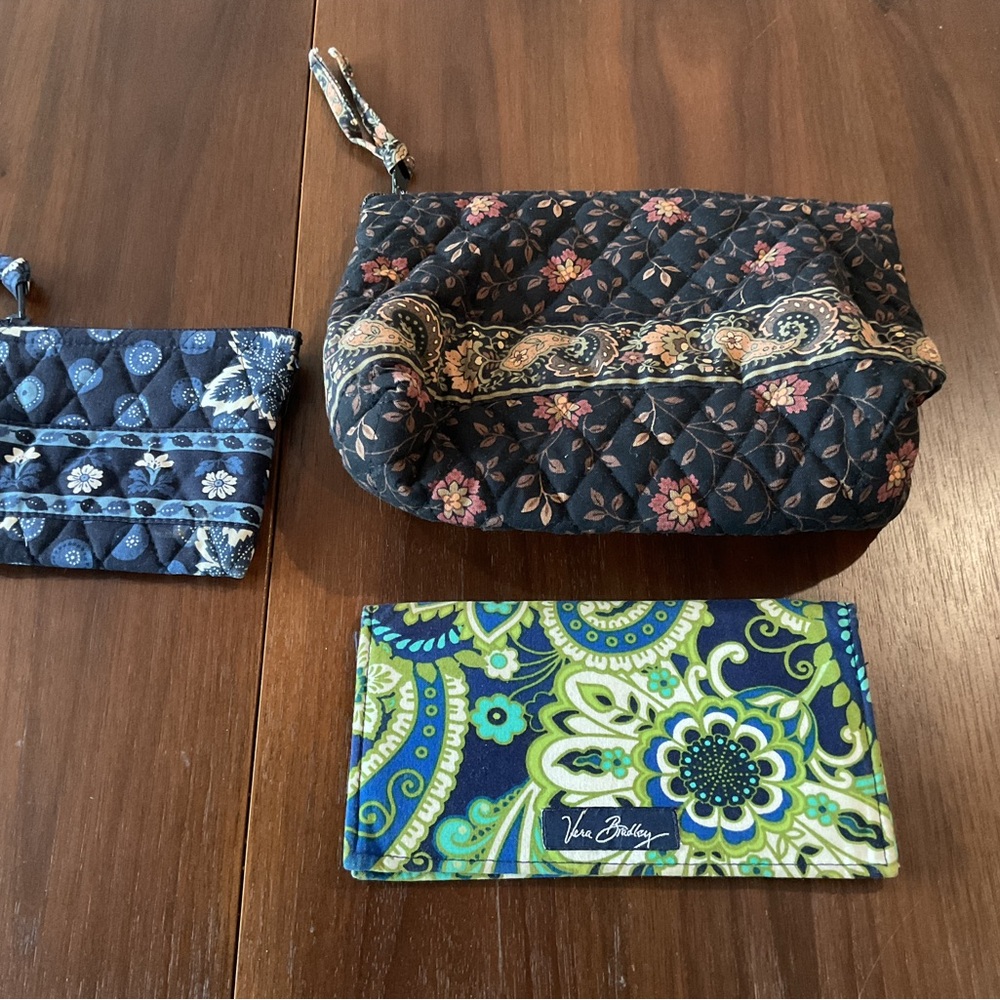 Vera Bradley 3 pc bundle! Includes coin purse, cosmetic bag and checkbook cover